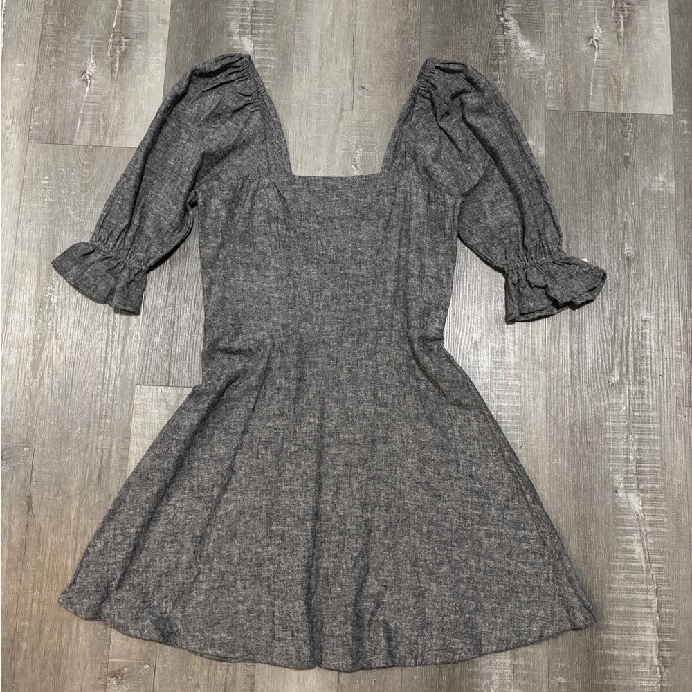 Whimsy+Row Gray Puff-Sleeve Square Neck Mini Dress
